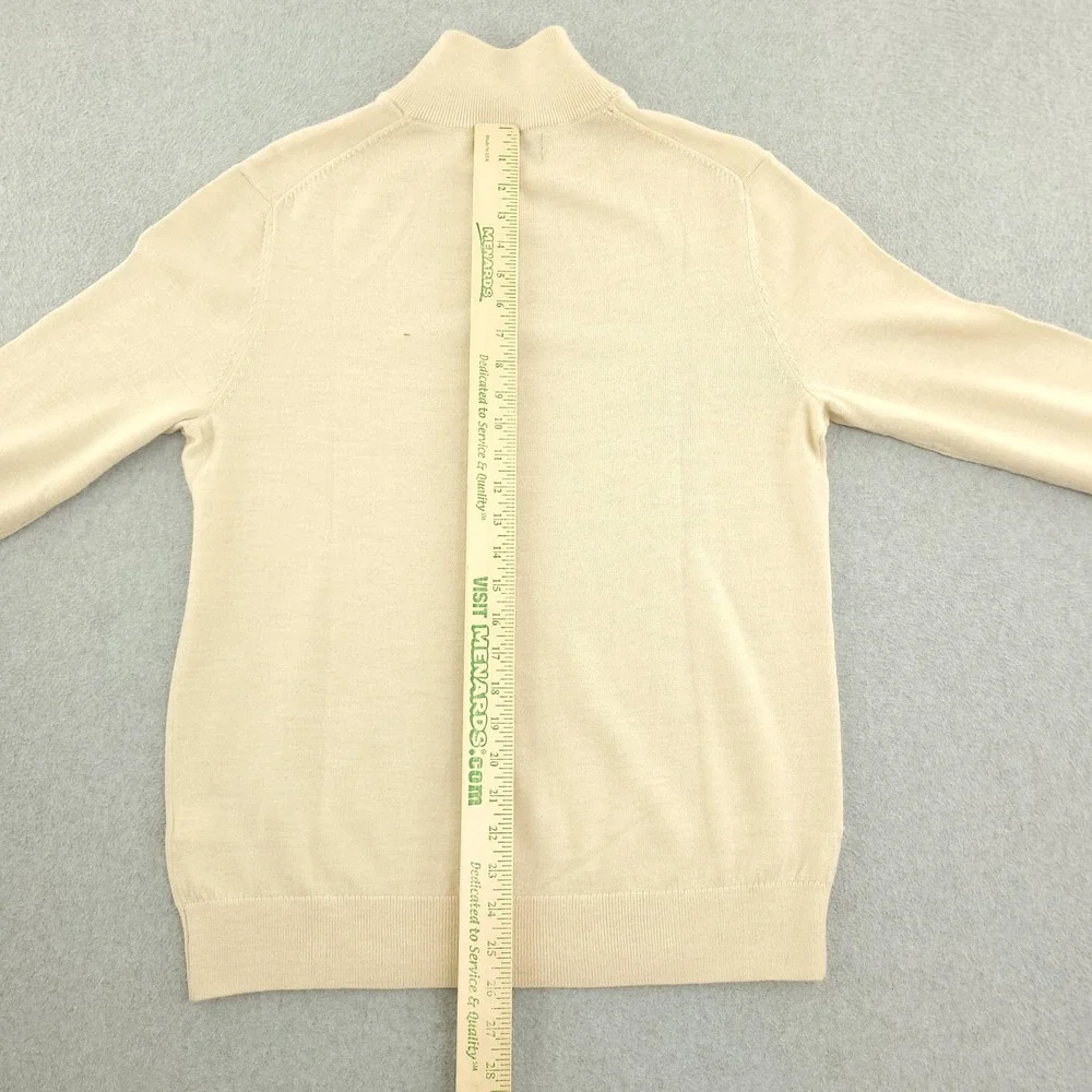 Banana Republic Sweater Mens M Beige Merino Wool 1/4 Zip Mock Neck Knit Pullover